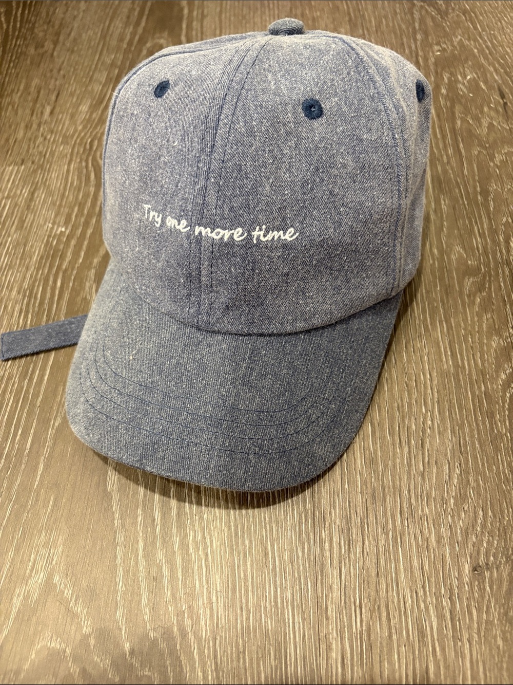 Try One More Time Embroidered Denim Baseball Cap - Blue